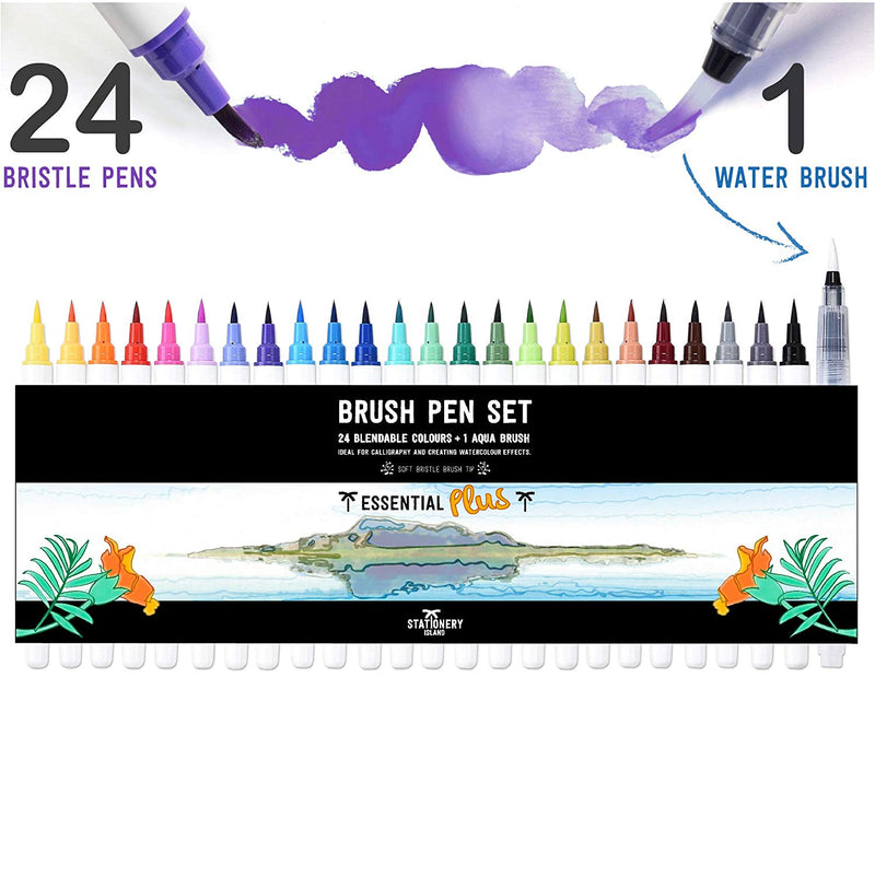 Box packaging of the 24 essential colours brush pens with aqua brush - Stationery Island 
