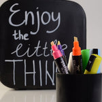Dry wipe D60 chalk pens in a small black pot some with and some without lids - Stationery Island