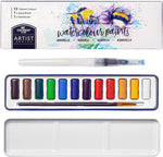 An artist series watercolour paint set that has 12 colours, included with 1 aqua brush and 1 paintbrush - Stationery Island