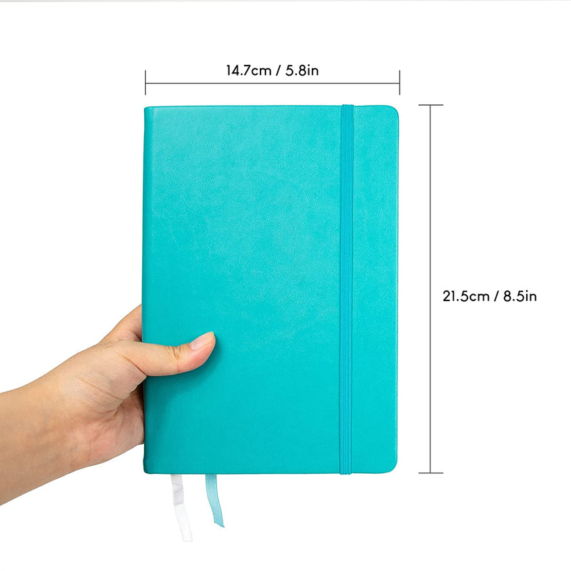 The measurements of the teal A5 dotted notebook with accessories, bullet journal in cm's and inches - Stationery Island 