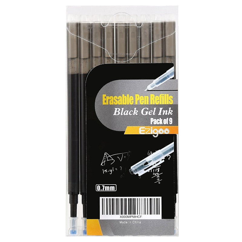 A pack of 9 black Ezigoo erasable pen refills - Stationery Island