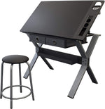 Nauru drafting table with a stool, storage and clips - Stationery Island