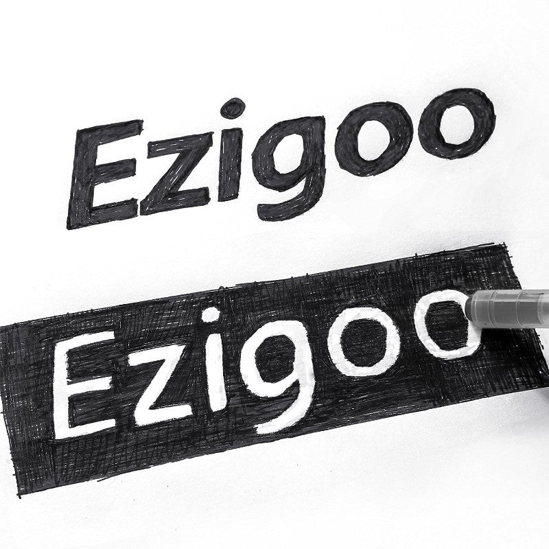 The eraser from the Ezigoo erasable pens being used to create the word Ezigoo - Stationery Island