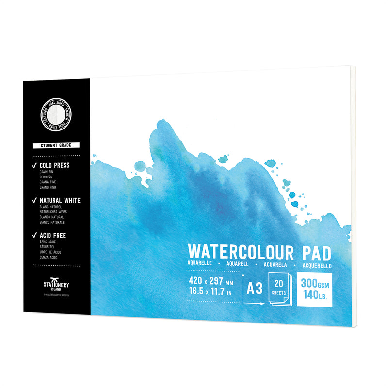 An A3 student grade watercolour paper pad with 300gsm paper and 20 pages - Stationery Island