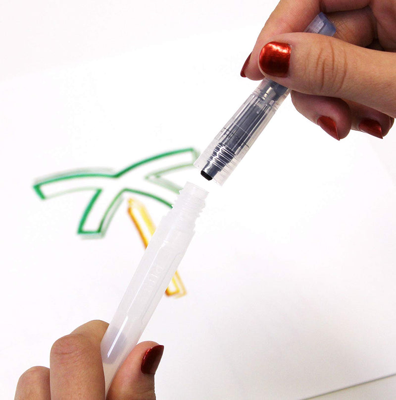 The aqua brush being separated to put ink or water in - Stationery Island