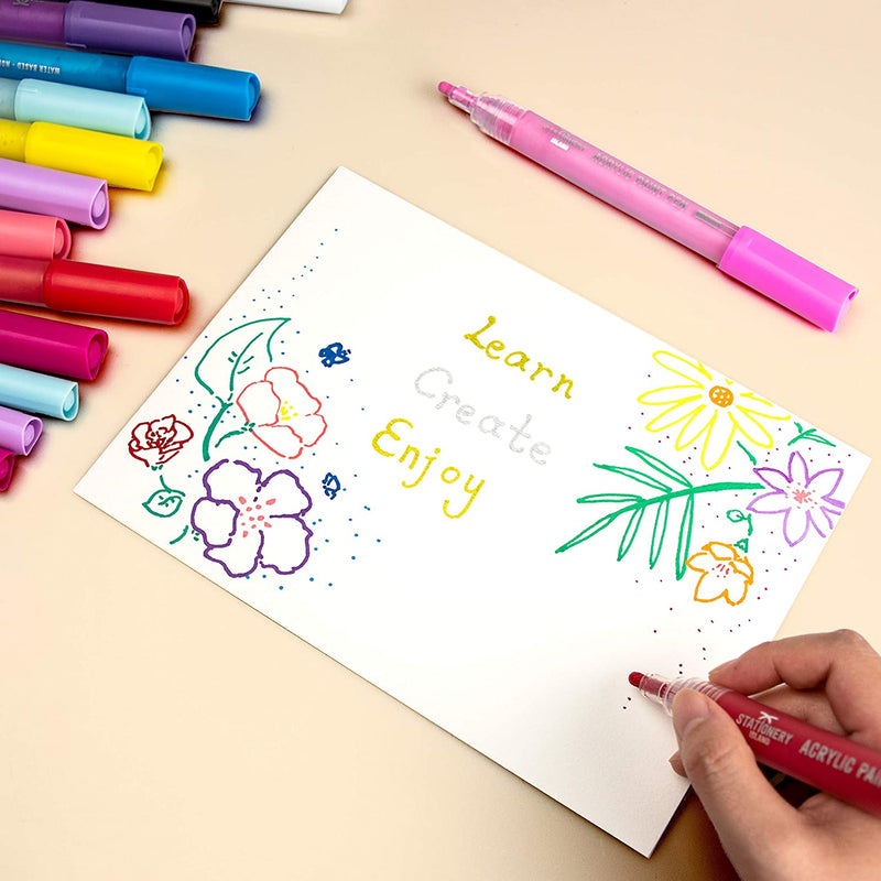 Flowers drawn on white paper using acrylic paint pens - Stationery Island