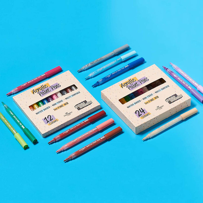 Box packaging of acrylic paint pens with pens surrounding the box - Stationery Island 