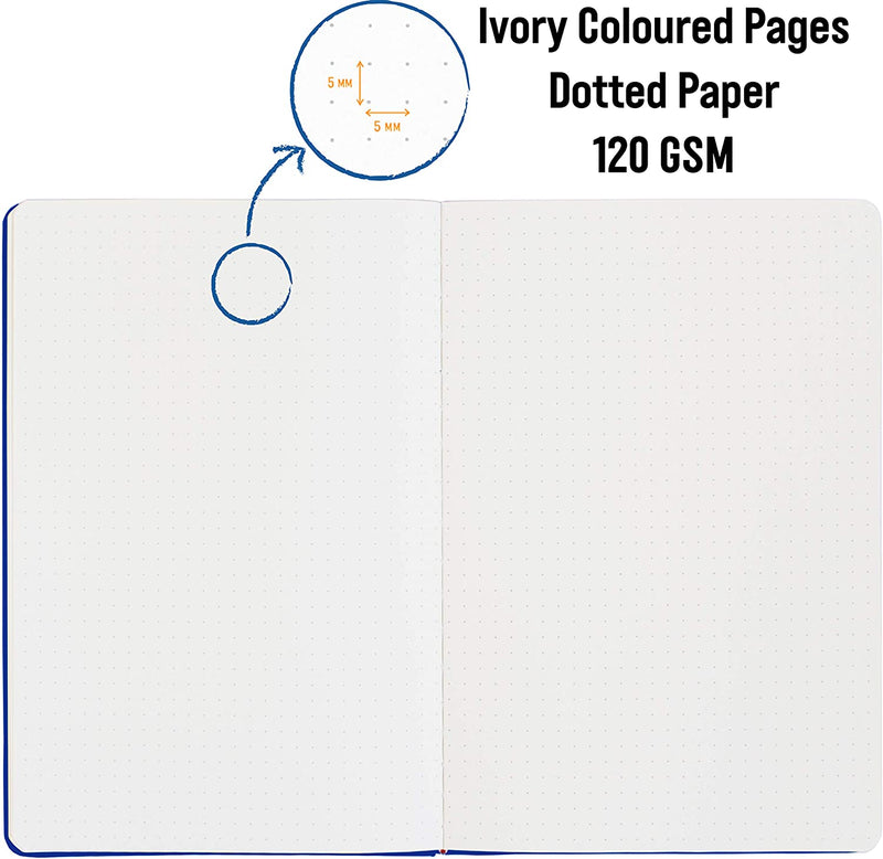 The Blueberry A5 dotted notebook, bullet journal has ivory coloured pages with 120 gsm dotted paper - Stationery Island