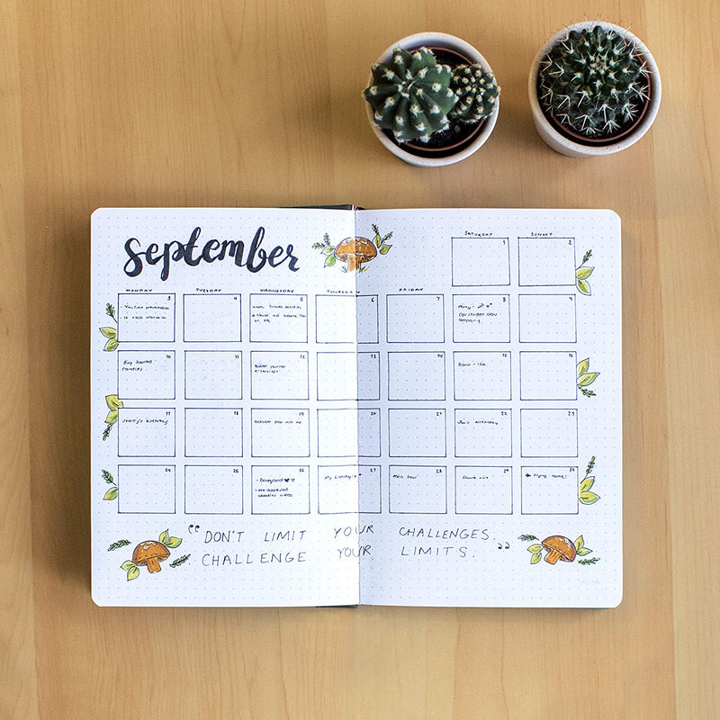 Events happening in September drawn inside the Blossom A5 dotted notebook, bullet journal - Stationery Island