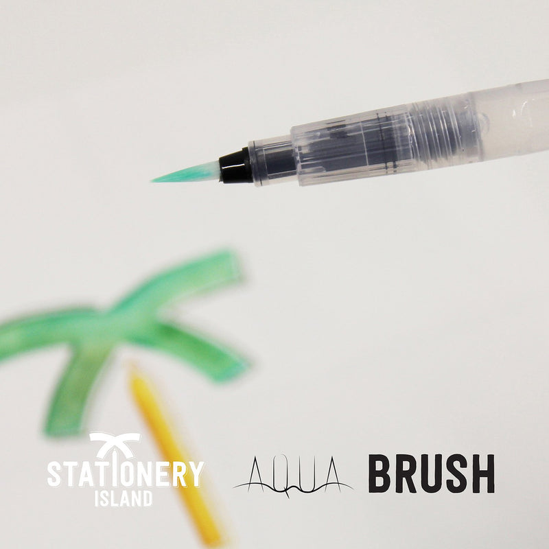 An aqua brush being used to draw a palm tree - Stationery Island 