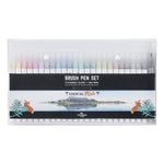 24 essential colours brush pens and the aqua brush inside their box packaging - Stationery Island 
