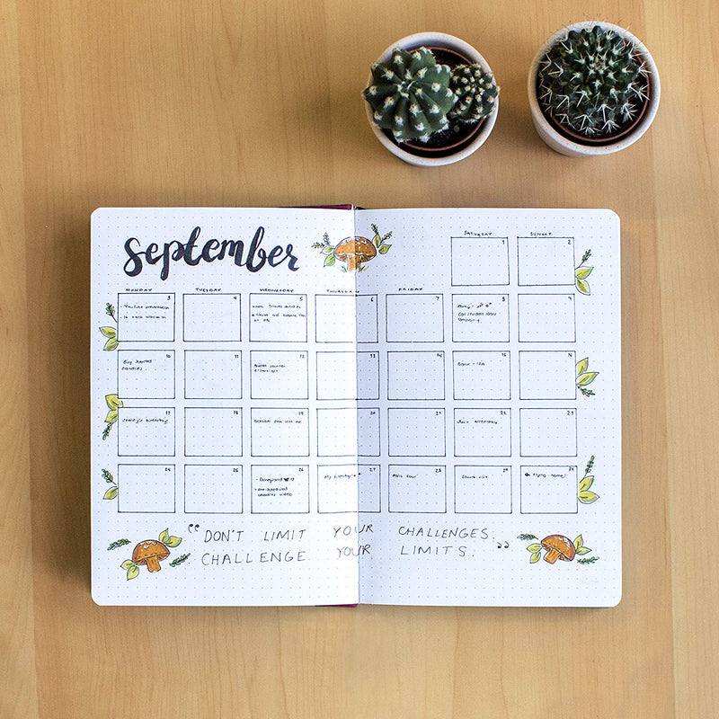 Events happening in September written inside the Berry A5 dotted notebook, bullet journal - Stationery Island