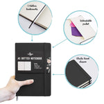 The black A5 dotted notebook with accessories, bullet journal has 2 ribbon bookmarks, an extendable pocket and an elastic band closure - Stationery Island
