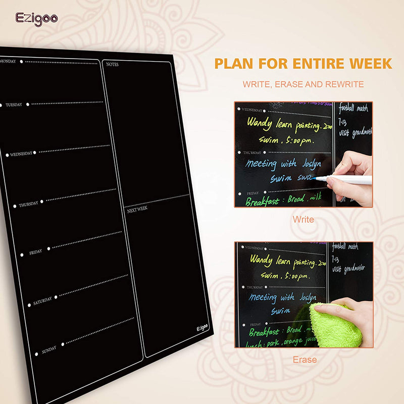 A black dry wipe 30x40cm Ezigoo magnetic weekly planner/calendar can be erased after writing on - Stationery Island