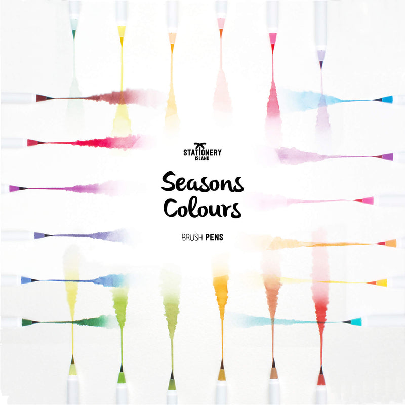 A plain paper with all the four season colours brush pens marked onto the paper - Stationery Island 