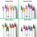 24 four season colours brush pens being shown what season category they belong to - Stationery Island 