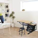 Caye drafting table placed inside a house to show how much space it uses up - Stationery Island 