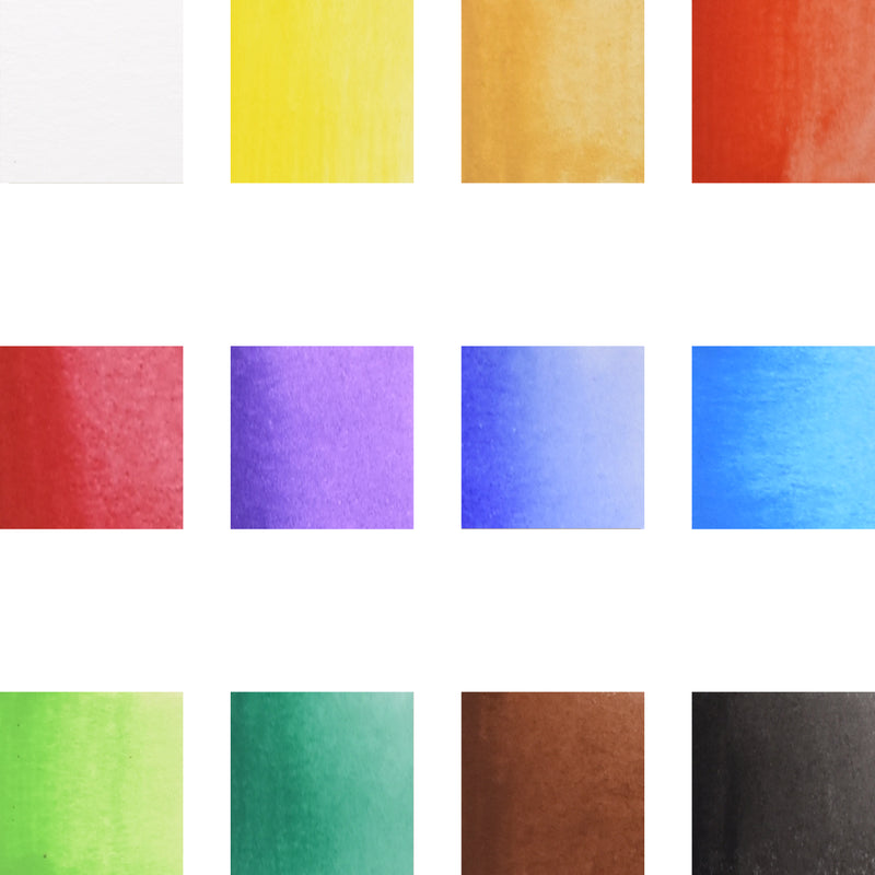 12 different colours that are included with the creative collection watercolour paint set - Stationery Island