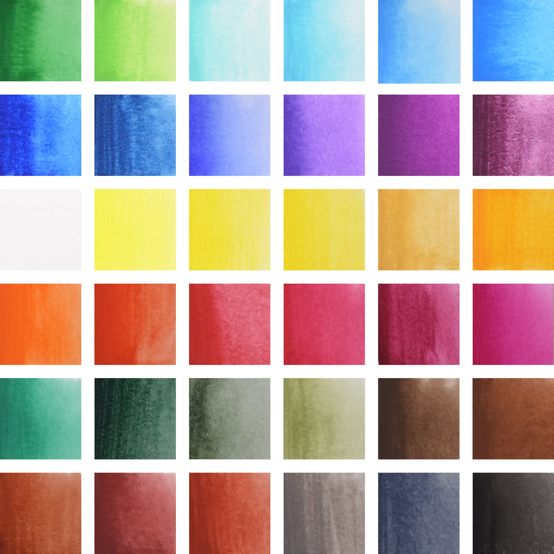 36 different colours that are included with the creative collection watercolour paint set - Stationery Island