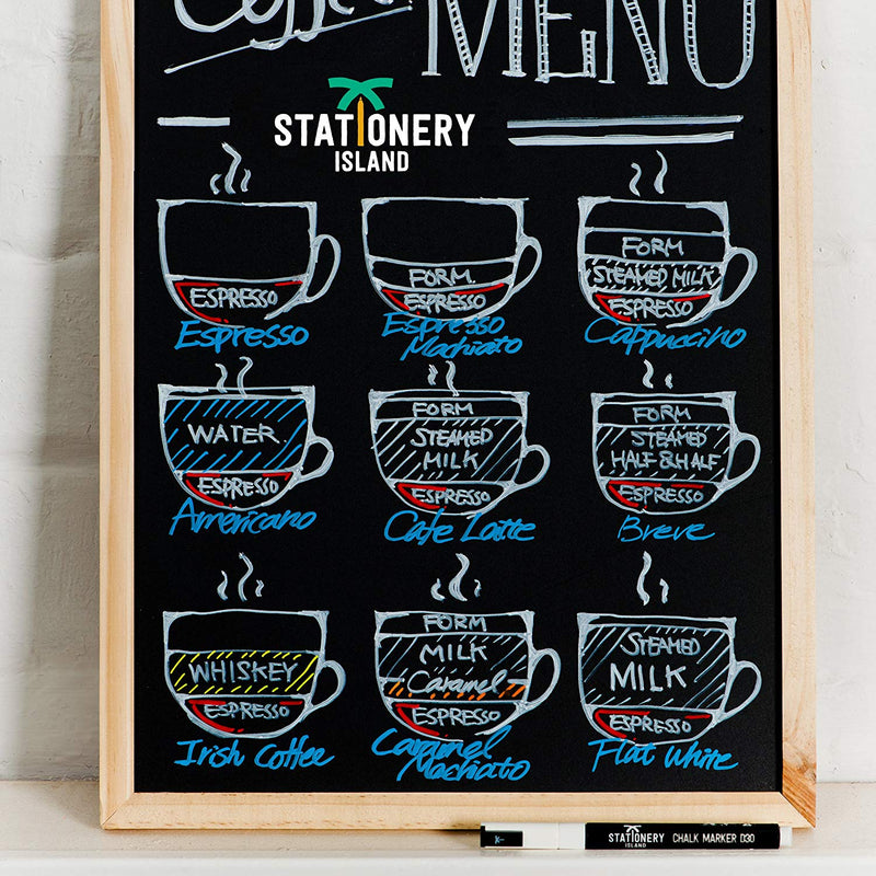 A coffee menu written on a blackboard using chalk pens - Stationery Island 