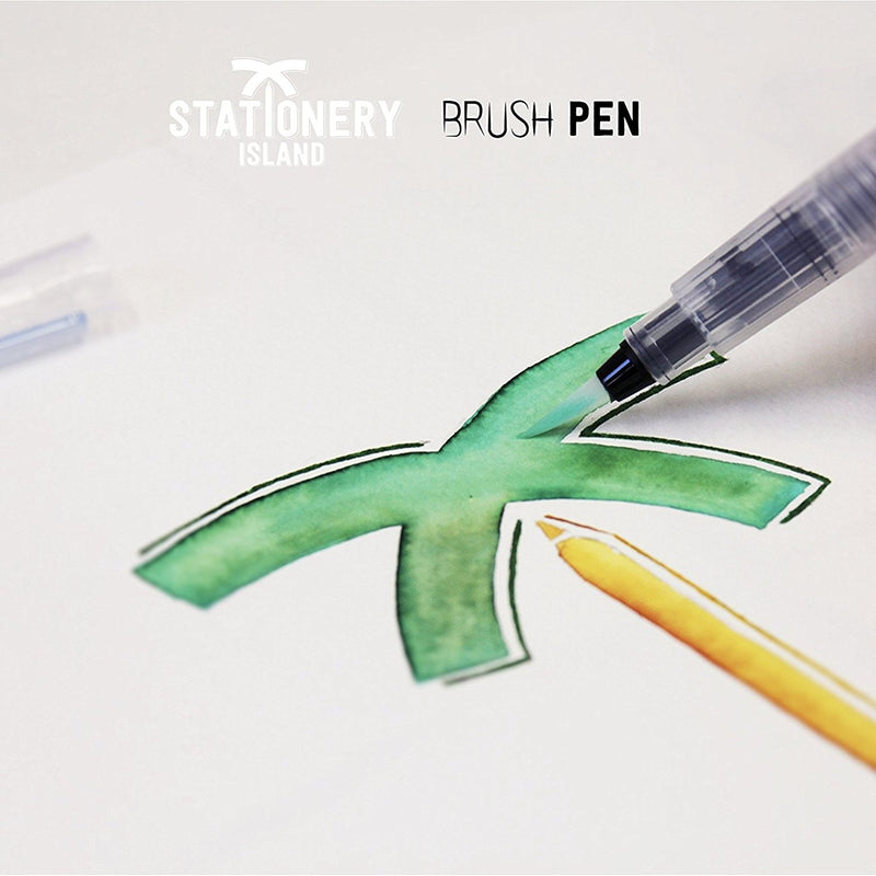 A palm tree being drawn using a four season colours brush pen - Stationery Island 