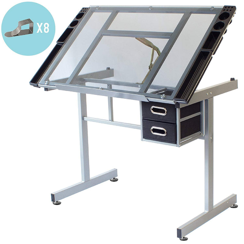 The Dunbar drafting table with a side draw plus 8 artist clips - Stationery Island