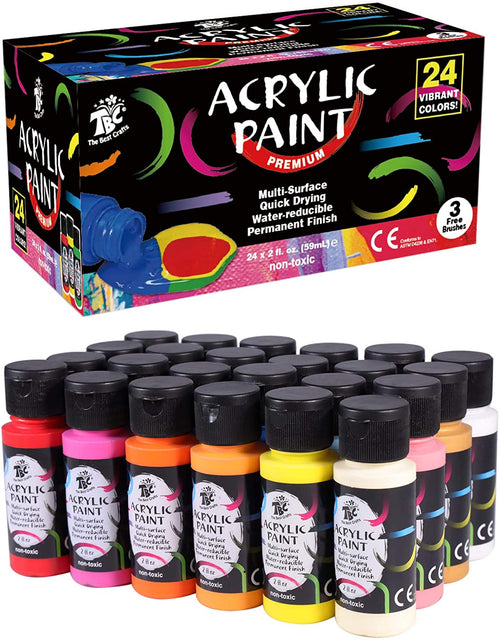 24 acrylic paint colours in tubs shown with the box packaging - Stationery Island