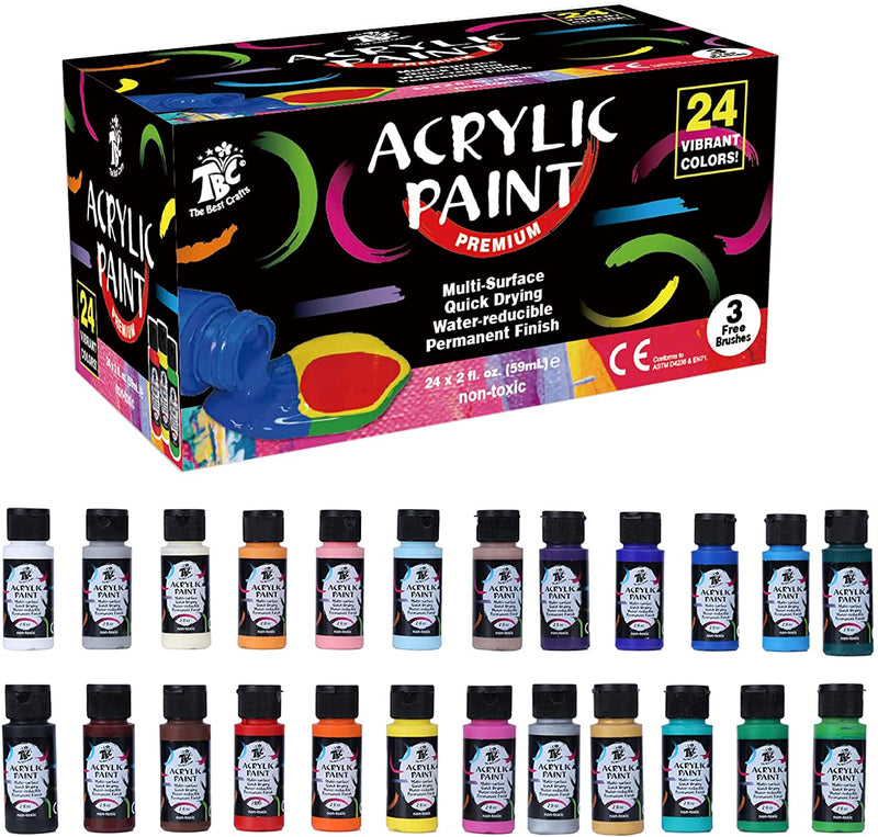 24 acrylic paint colours shown with box packaging - Stationery Island 