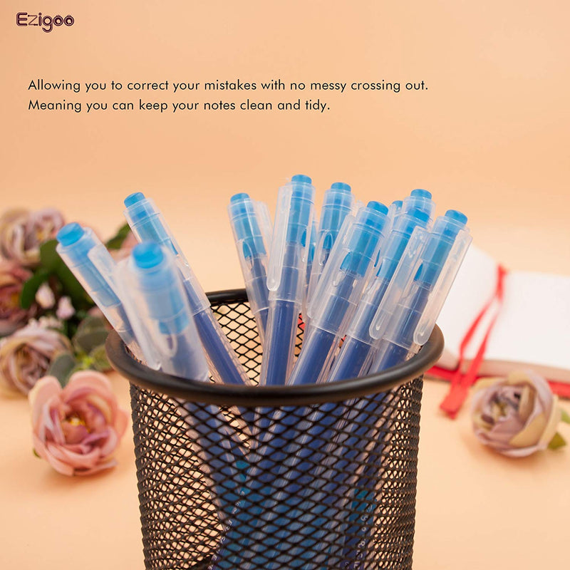 A bunch of blue Ezigoo erasable pens in a pot - Stationery Island