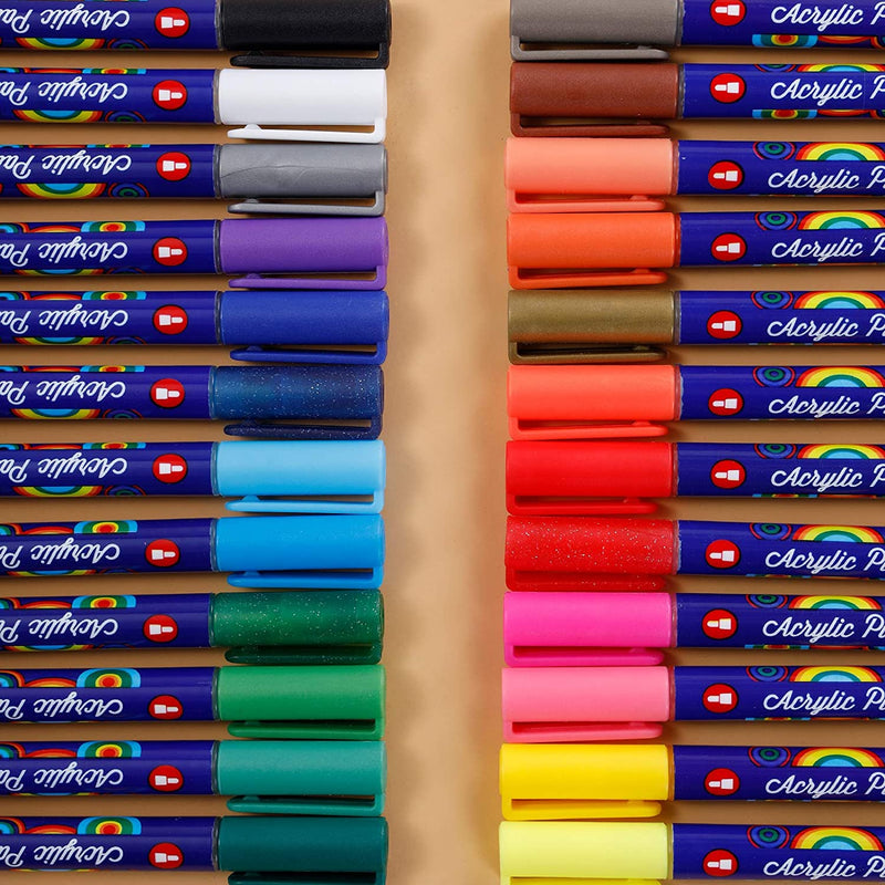 24 coloured acrylic markers placed opposite each other in a row - Stationery Island
