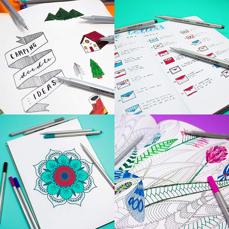 Coloured fineliner pens used to create drawings on paper - Stationery Island