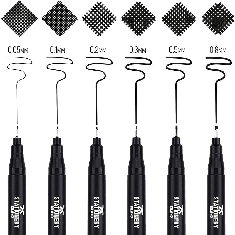Black Fineliner Pens - Set of 6