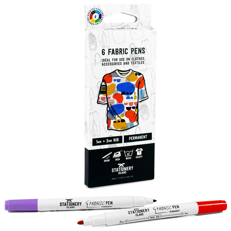 A pack of 6 fabric pens with 1mm and 2mm nibs - Stationery Island