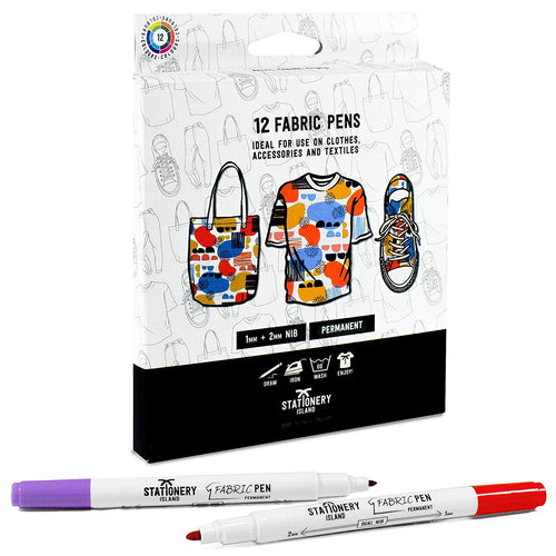 A pack of 12 fabric pens with 1mm and 2mm nibs - Stationery Island