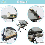 Storage places for different items that can be placed outside or inside the Foula-TP drafting table - Stationery Island