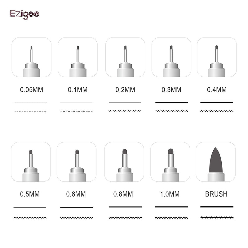 Various nib sizes of the Ezigoo black fineliner pens  - Stationery Island