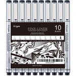 A set of 10 Ezigoo black fineliner pens with various nibs - Stationery Island