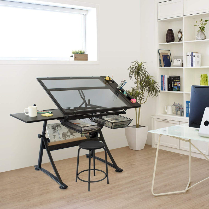 Foula-TP drafting table placed inside a house to show how much space the table uses up - Stationery Island 
