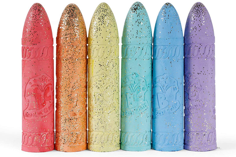 Set of 6 different colours included in the TBC washable sidewalk glitter chalks - Stationery Island