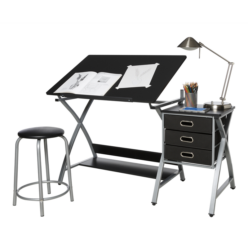 Icaria drafting table with a stool, storage draw and clips - Stationery Island