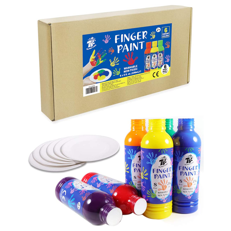 A pack of 6 TBC washable finger paints shown with box packaging - Stationery Island