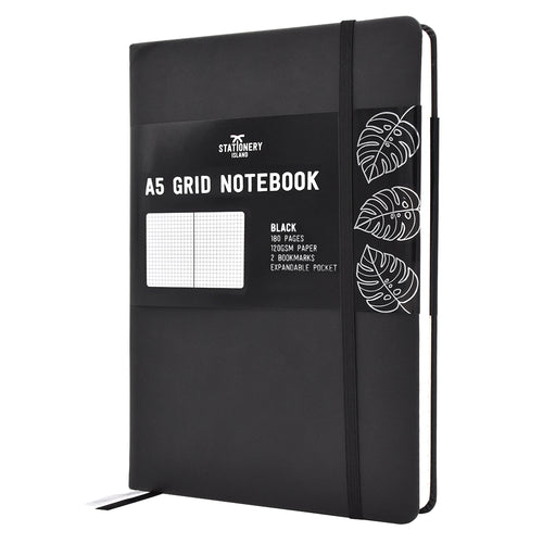 A black A5 squared notebook, grid journal - Stationery Island