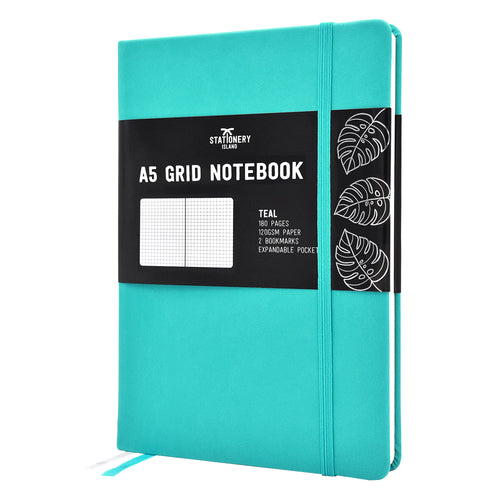 A teal A5 squared notebook, grid journal - Stationery Island 
