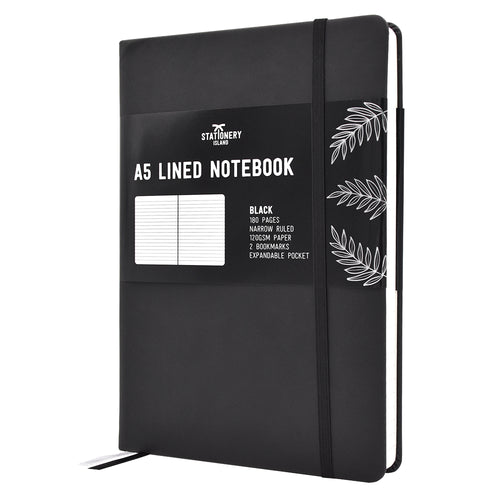 A black A5 narrow ruled notebook, lined journal - Stationery Island