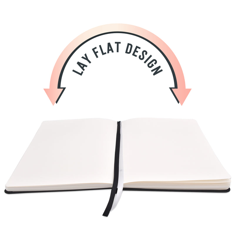 The black A5 blank notebook, plain journal has a lay flat design - Stationery Island