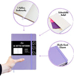 The Lavender A5 dotted notebook, bullet journal has 2 ribbon bookmarks, an extendable pocket and an elastic band closure - Stationery Island