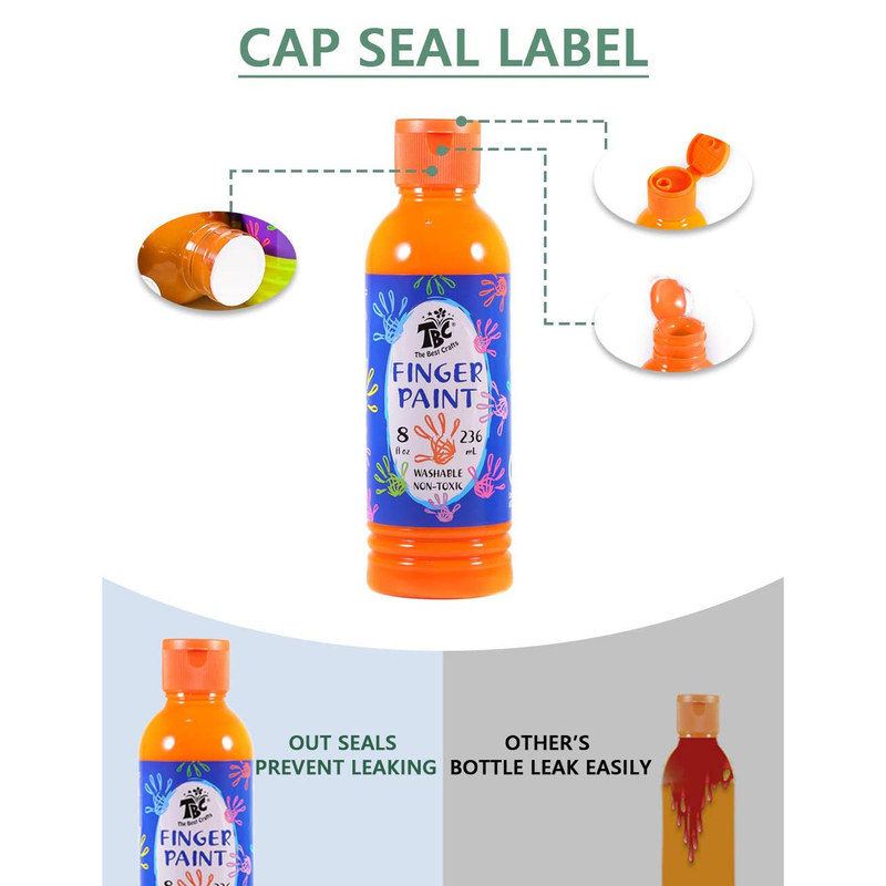 The TBC washable finger paints have a cap seal label to prevent the paint from leaking out the bottle compared to others - Stationery Island