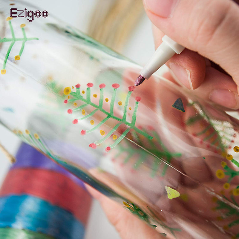 A picture being drawn on glass using the Ezigoo metallic colours markers - Stationery Island 