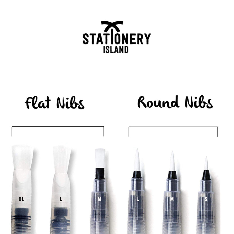 3 flat nib and 3 round nib aqua brushes - Stationery Island