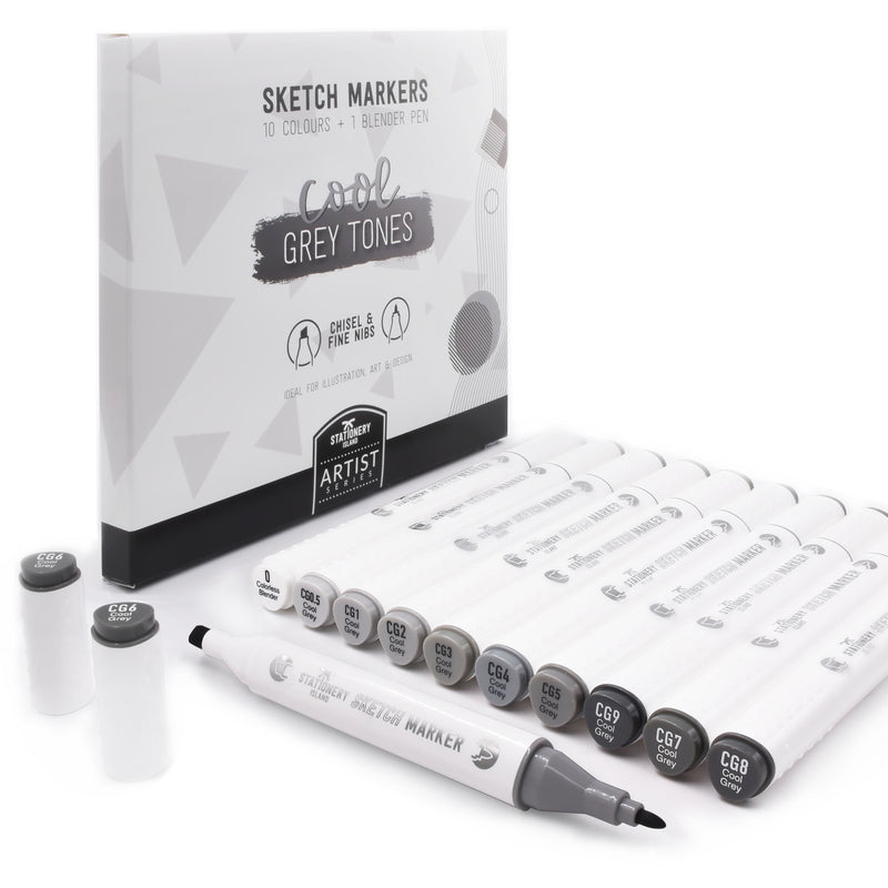A set of 11 cool grey sketch markers - Stationery Island